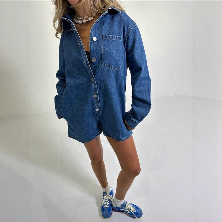 Damen Jeans-Overall mit Kurzarm und praktischen Taschen Drune
