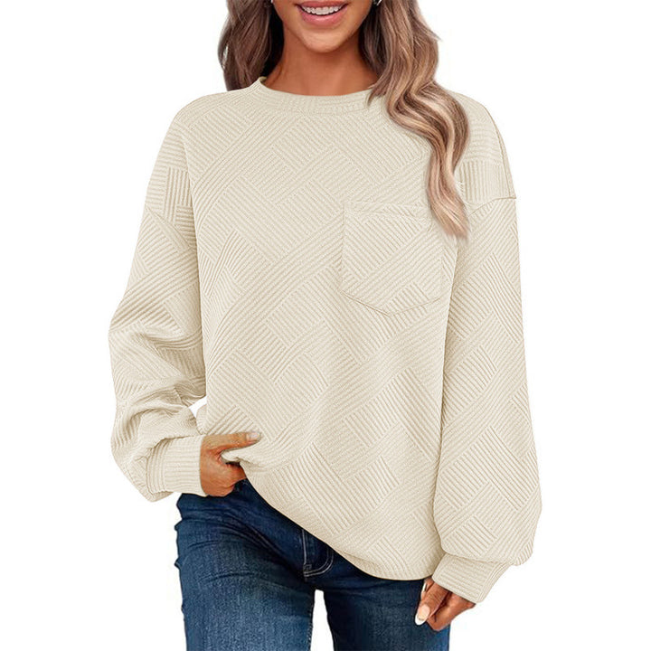 Damen lässiger Pullover mit strukturiertem Muster und praktischer Brusttasche Drune