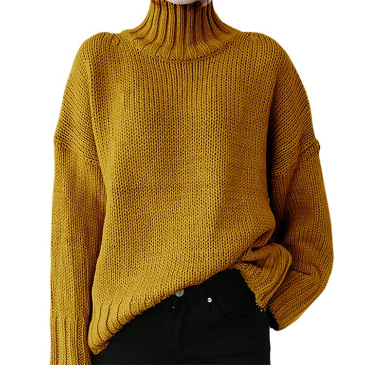 Damen Grobstrickpullover mit hohem Kragen und lässigem Schnitt Drune