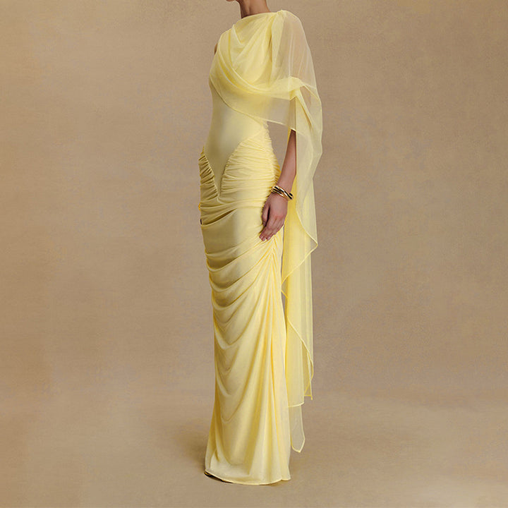 Damen Glamouröses Abendkleid mit asymmetrischem Dekolleté und elegantem Drapierungsdesign Drune