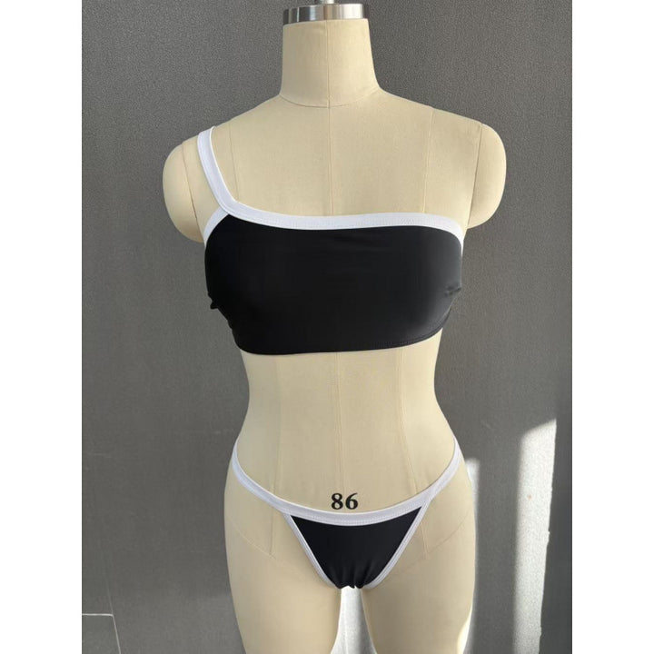 Damen Einseitiger Bikini mit modischem Kontrast und sportlichem Design Drune