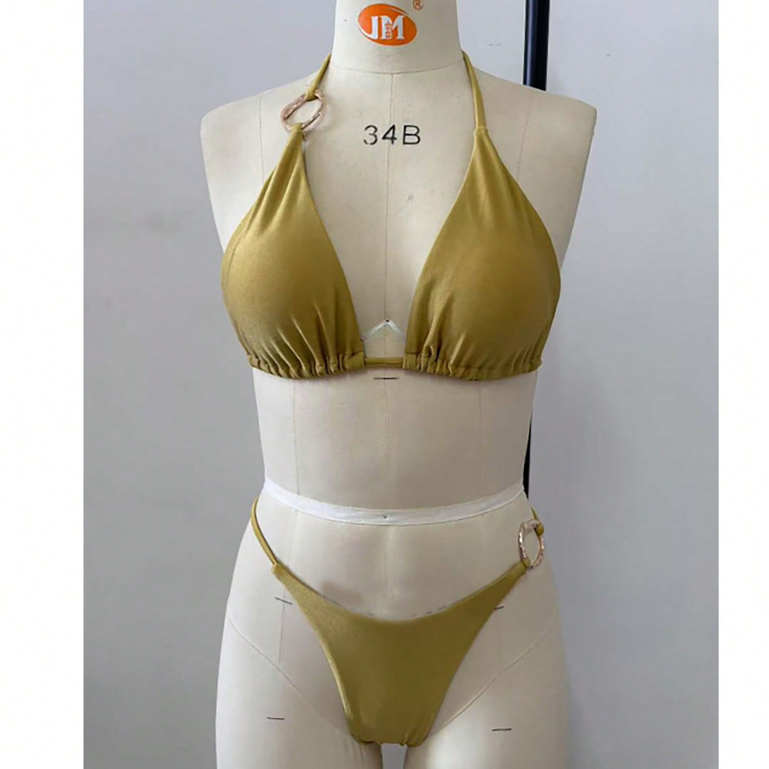 Damen Triangel-Bikini-Set mit modischen Metallringen Drune
