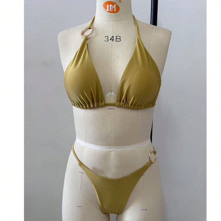 Damen Triangel-Bikini-Set mit modischen Metallringen Drune