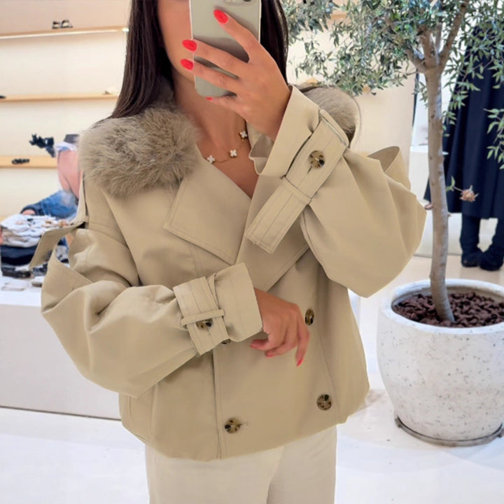 Damen elegante Übergangsjacke mit luxuriösen Fellkragen Drune