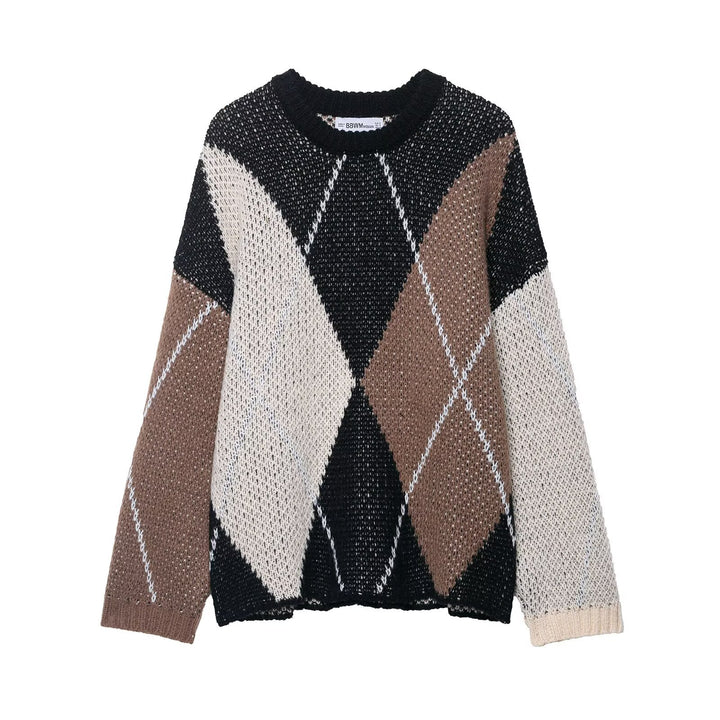Damen Strickpullover mit modernem Rauten-Muster Drune