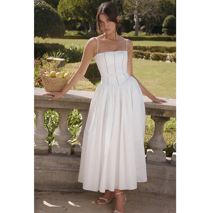 Damen Elegantes Maxikleid mit schmalem Schnitt und in der Taille gerafftem Design Drune