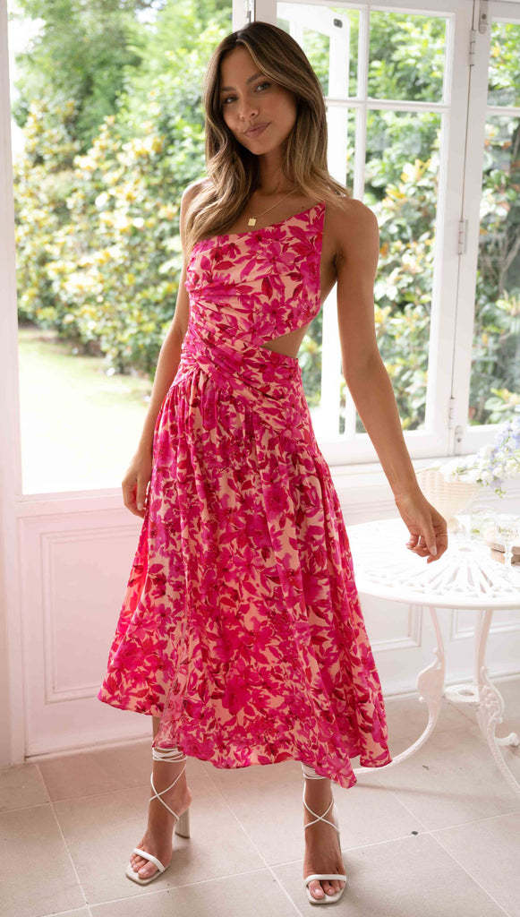 Damen Cut-Out Midi-Kleid mit asymmetrischem Schnitt und elegantem Beinschlitz Drune