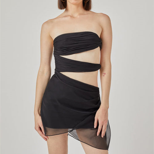 Damen trägerloses Wickelkleid mit Schnittdetails Drune