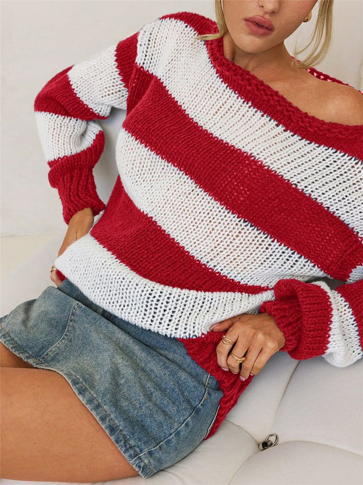 Damen Oversized Strickpullover mit maritimen Streifen Drune