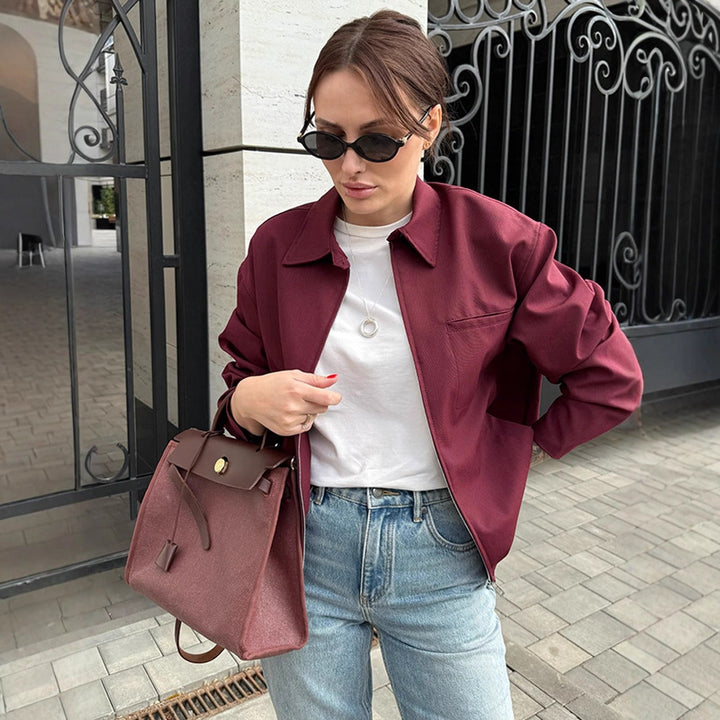 Damen modische Oversized-Jacke mit praktischem Reißverschluss Drune
