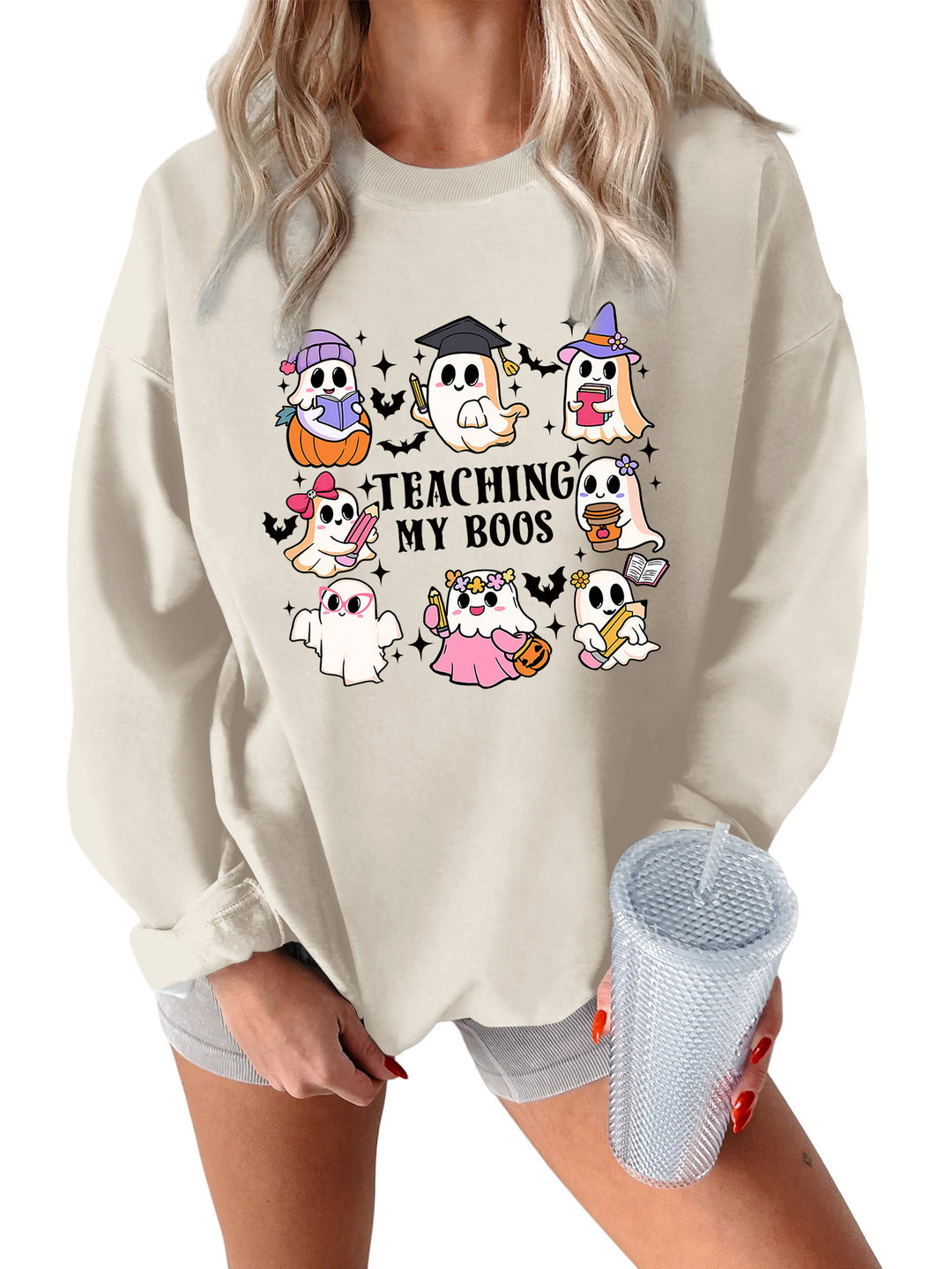 Damen Sweatshirt mit verspieltem Halloween-Motiv und lässigem Schnitt Drune