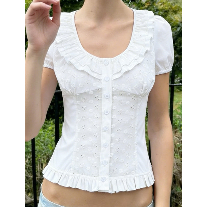Damen Rüschenshirt mit floralem Design und voluminösen Ärmeln Drune
