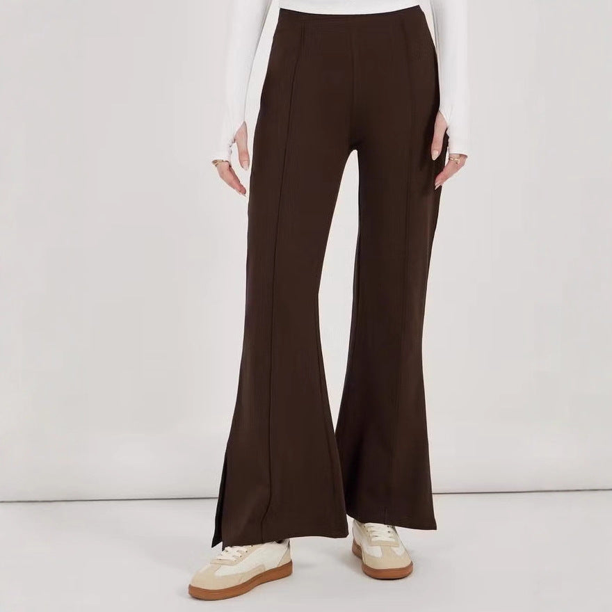 Damen weite Flared-Hose aus strukturiertem Material mit seitlichen Schlitzen Drune
