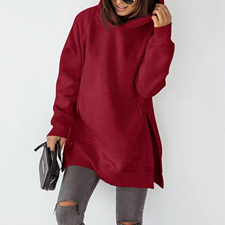 Damen lässiger Oversized Hoodie mit seitlichen Schlitzen und Kängurutasche Drune