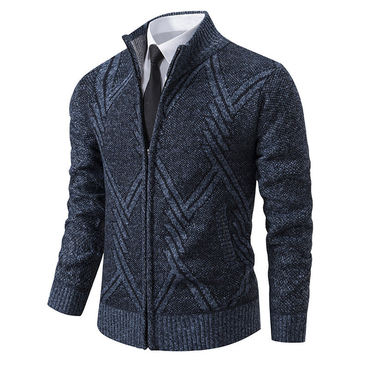 Herren elegante Strickjacke mit strukturiertem Zopfmuster und hochschließendem Kragen Drune