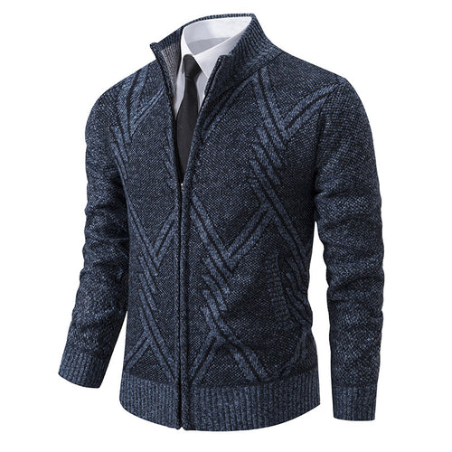 Herren elegante Strickjacke mit strukturiertem Zopfmuster und hochschließendem Kragen Drune