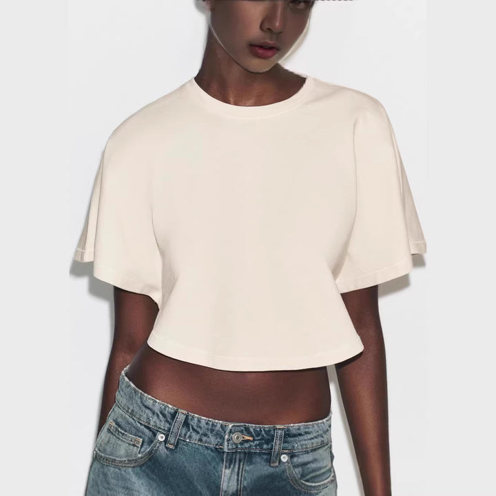 Damen cropped T-Shirt mit weit geschnittenen Ärmeln und weichem Baumwollmaterial Drune