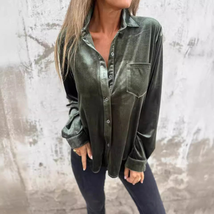Damen satintop mit eleganter Knopfleiste Drune