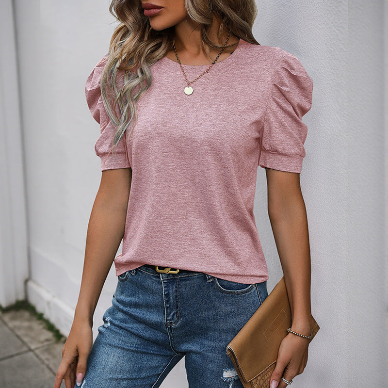 Damen T-Shirt mit Puffärmeln und klassischem Rundhalsausschnitt Drune