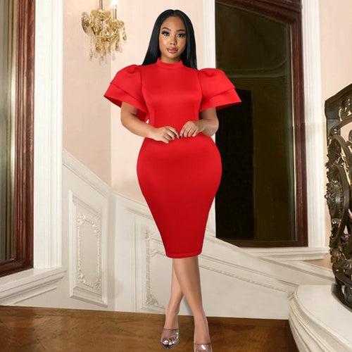 Damen figurbetontes Kleid mit voluminösen Ärmeln Drune