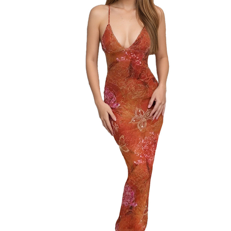 Damen Maxikleid mit tiefem V-Ausschnitt und raffinierten Spaghettiträgern Drune