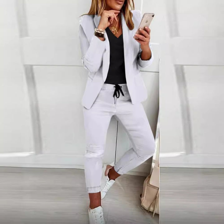 Damen nan zweiteiliges Blazer-Jogger-Set mit tailliertem Blazer und elastischer Bundhose Drune