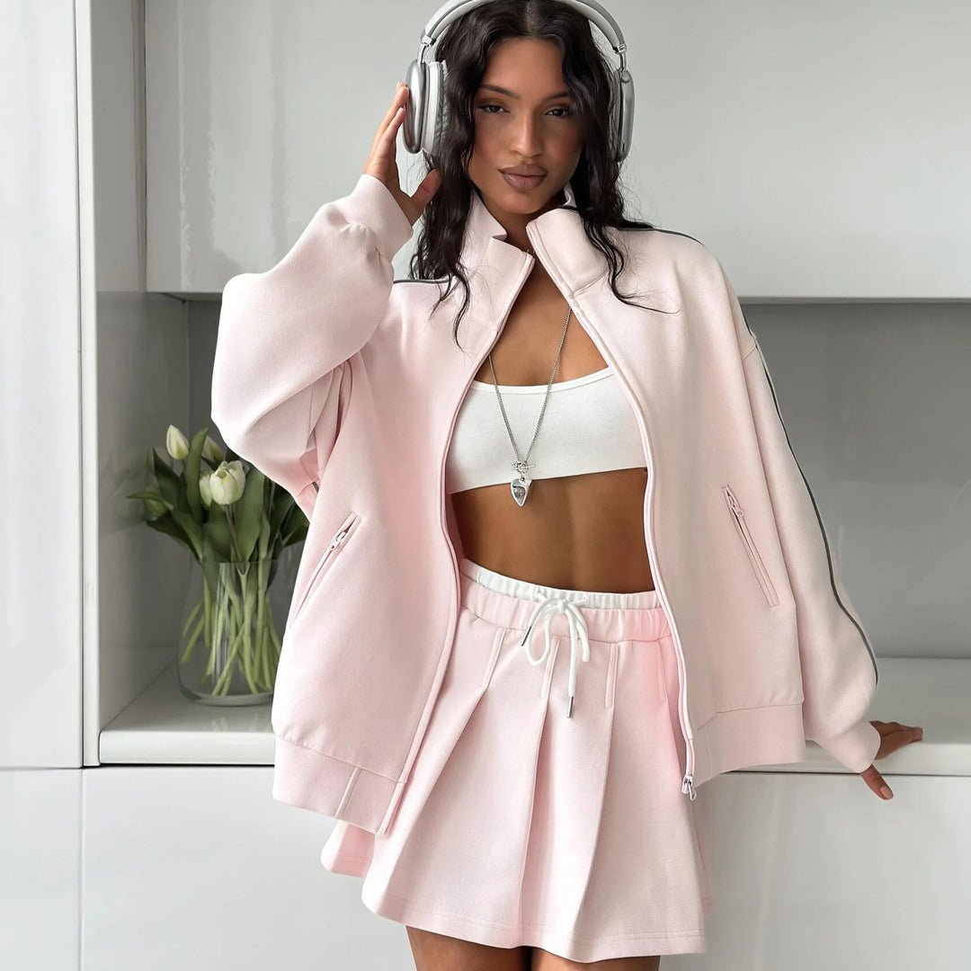 Damen Freizeit-Sportjacke mit modischem Reißverschluss und passenden Shorts Drune
