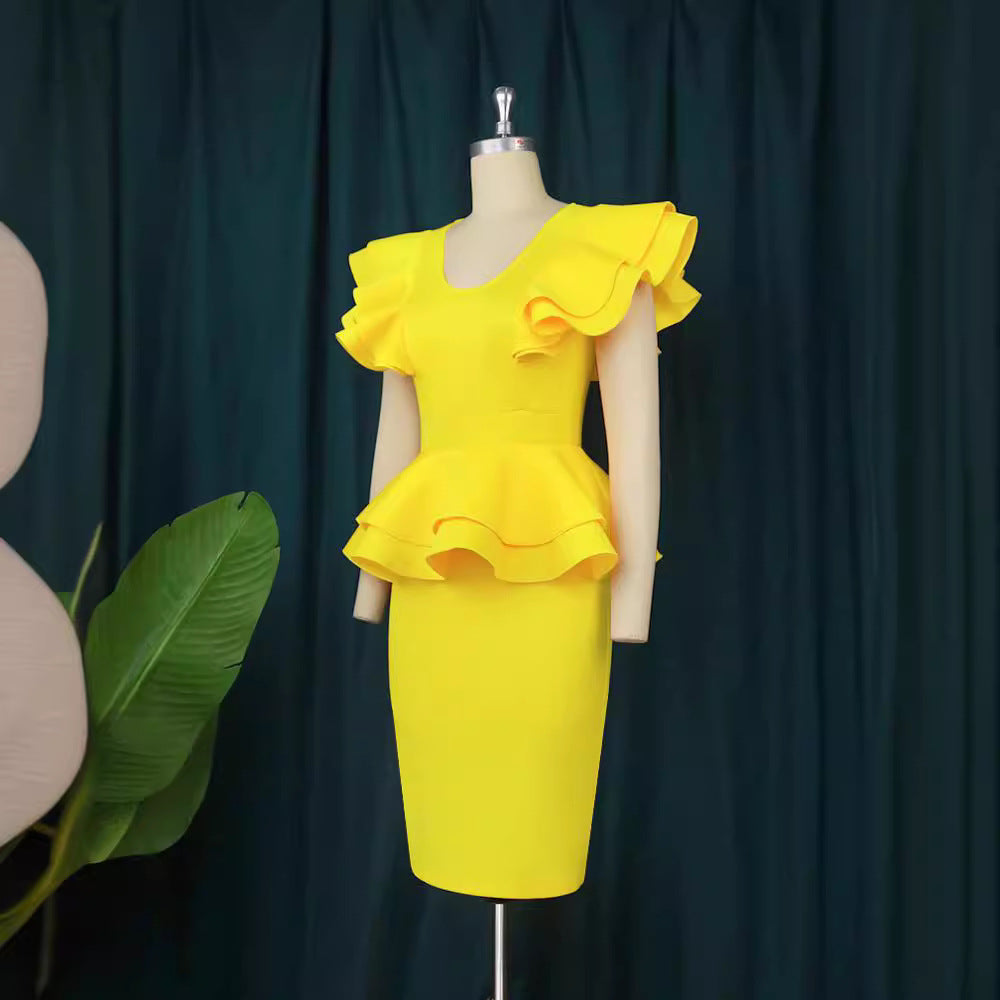 Damen figurbetontes Kleid mit voluminösen Rüschendetails Drune