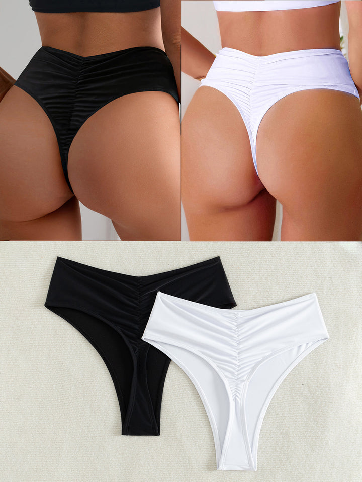 Damen Hochtaillierte Bikini-Hose mit elegantem Rüschendesign Drune
