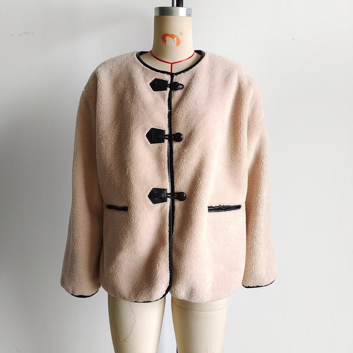 Damen Kuschelige Fluff-Jacke mit Knopfverschluss und praktischen Taschen Drune