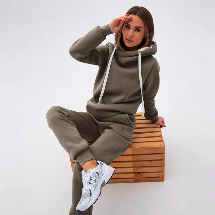 Damen Sportliches Hoodie-Set mit hohem Kragen Drune