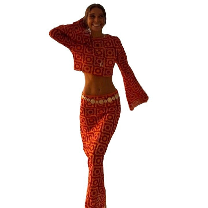 Damen Cropped Häkel-Oberteil und Maxi-Rock Set Drune