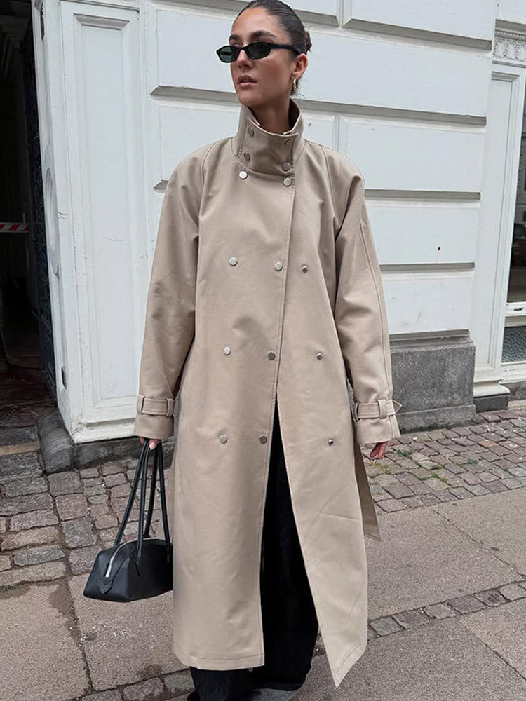 Damen elegante Trenchcoatjacke mit hohem Kragen Drune