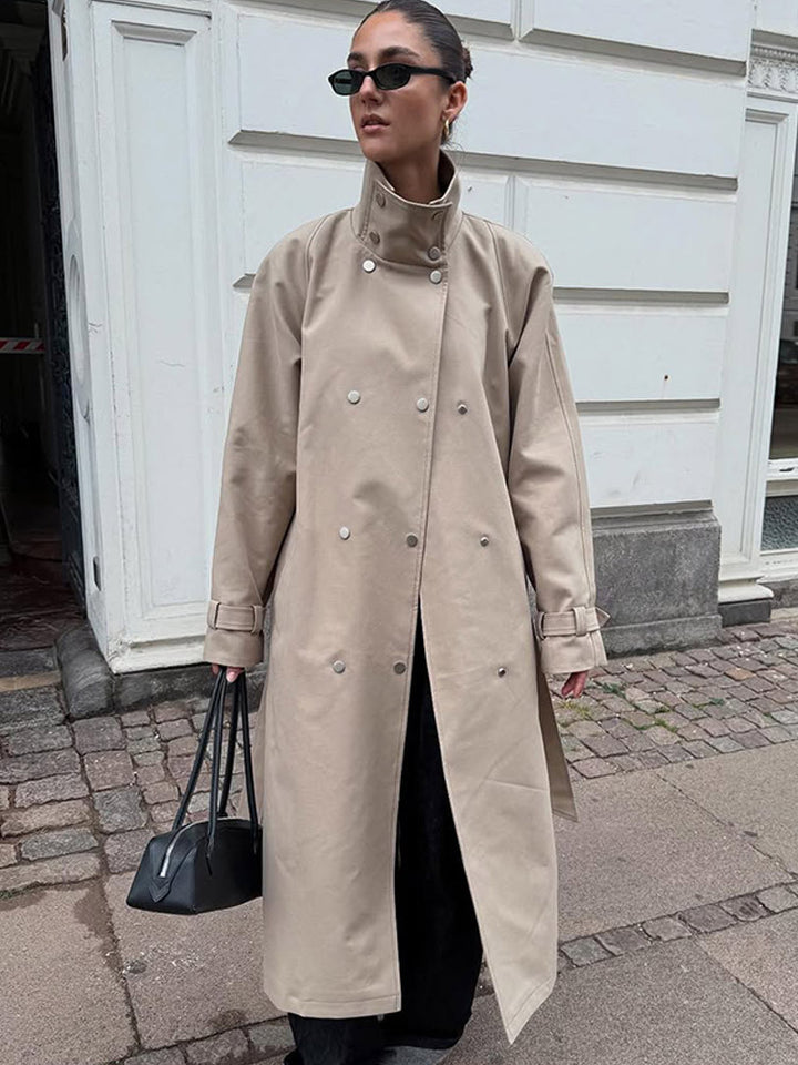 Damen elegante Trenchcoatjacke mit hohem Kragen Drune