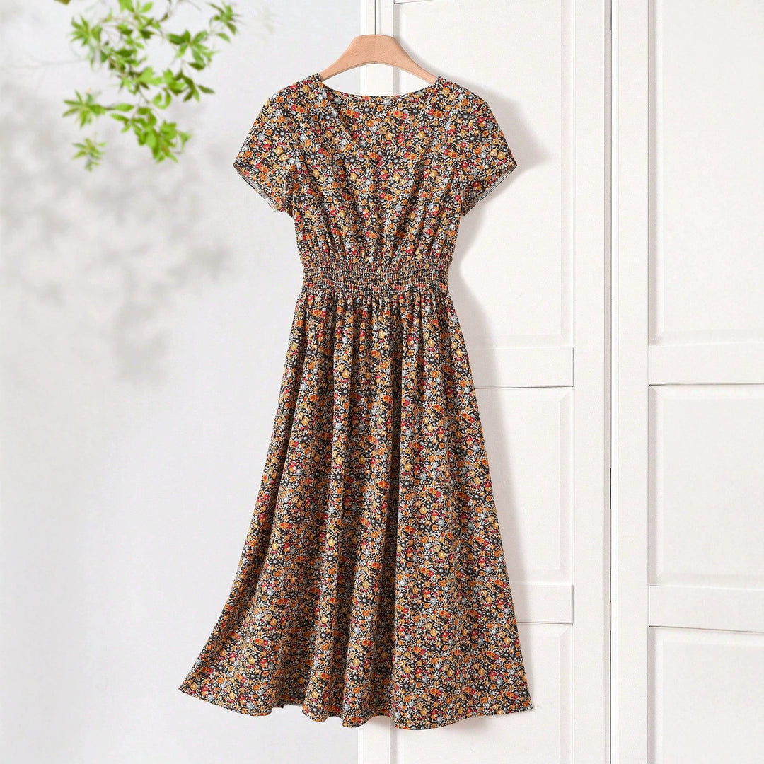 Damen Sommerliches Midikleid mit elastischem Bund und floralen Mustern Drune