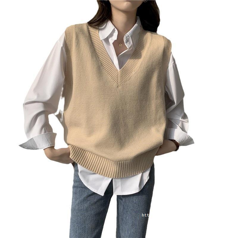 Damen Ärmellose Strickweste mit V-Ausschnitt und Rippdetails Drune