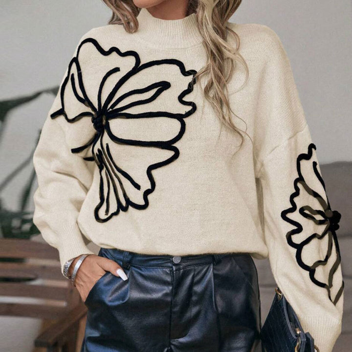 Damen Strickpullover mit floralem 3D-Design Drune