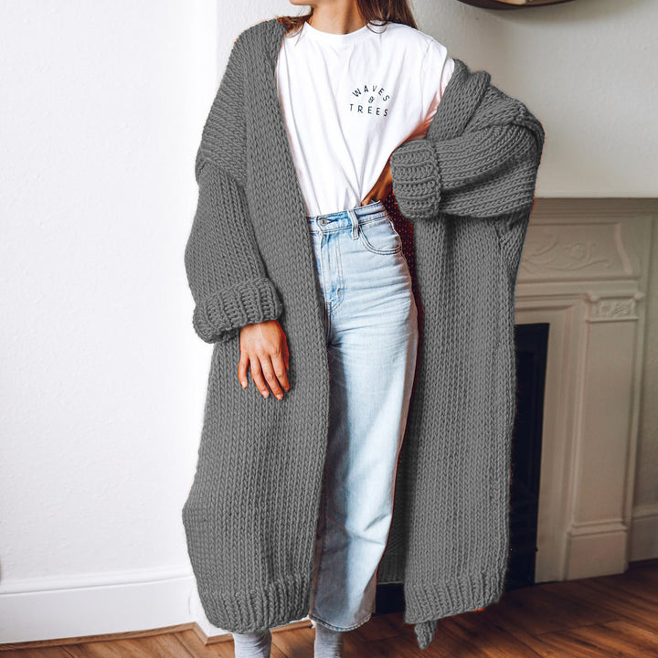 Damen Grobstrick-Longcardigan mit lässigem Schnitt und oversized Ärmeln Drune