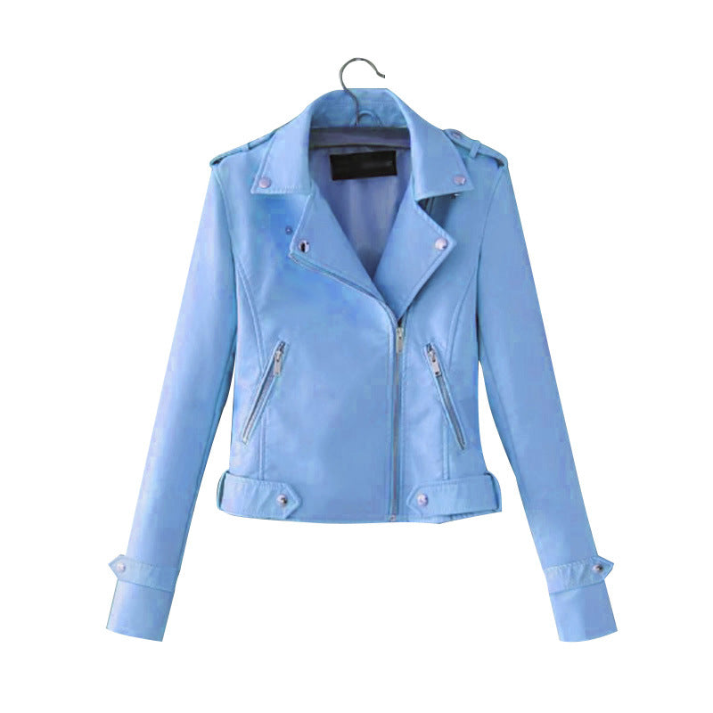 Damen Kunstleder Bikerjacke mit asymmetrischem Reißverschluss und dekorativen Nieten Drune