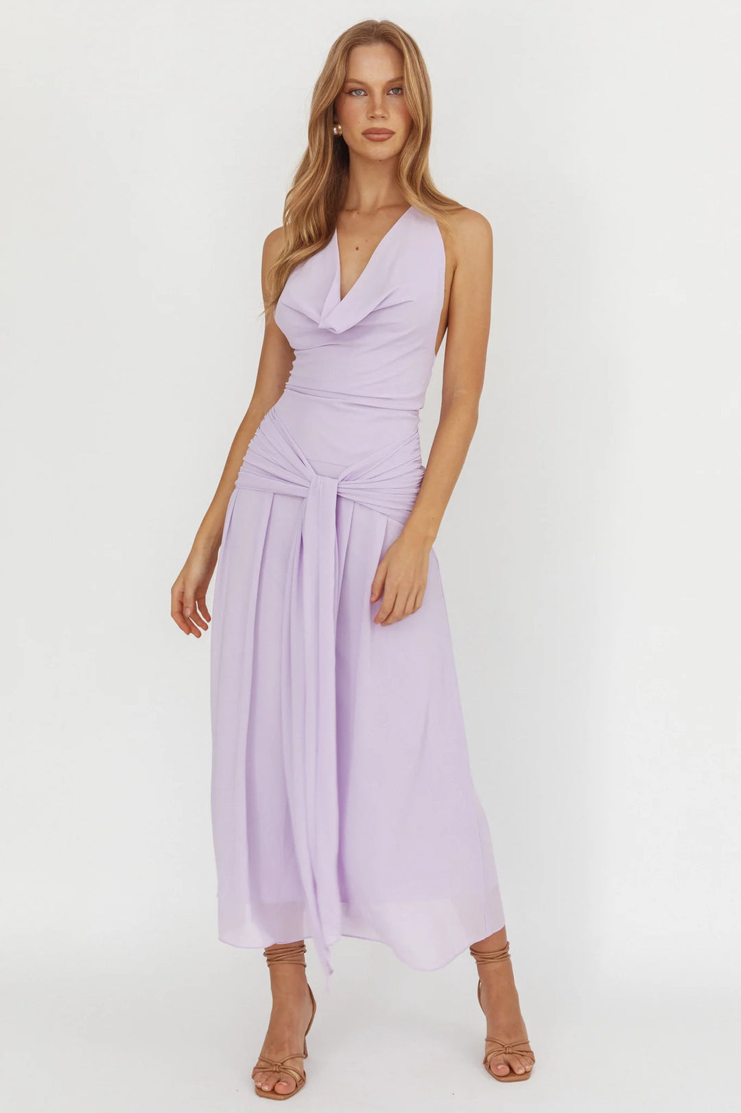 Damen Elegantes langes Abendkleid mit raffiniertem Halternetz Drune
