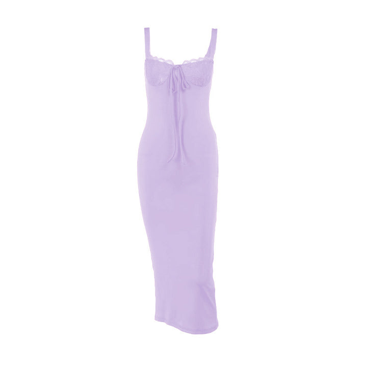 Damen figurbetontes Langarmkleid mit Spitzenverzierungen Drune