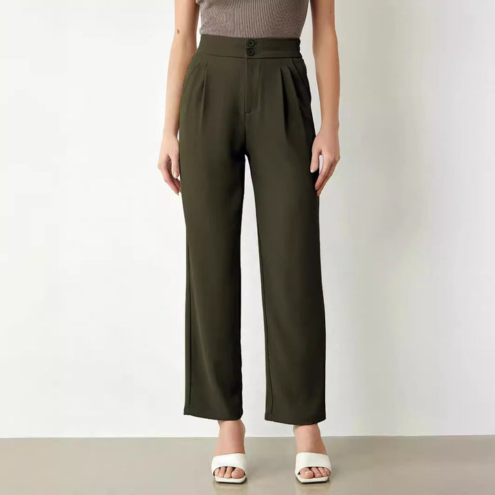 Damen elegante weite Stoffhose mit Bundfalten und hohem Taillenbündchen Drune