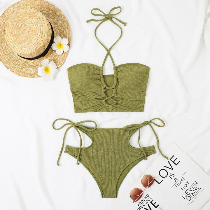 Damen Hoch tailliertes Bikini-Set mit stylischem Cut-Out und verstellbaren Trägern Drune