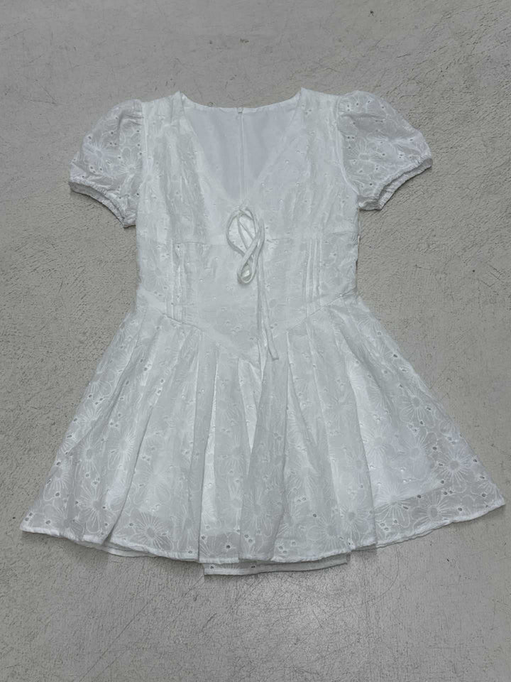 Damen Kurzärmeliges Sommerkleid mit raffinierten Rüschendetails und Bindeband Drune