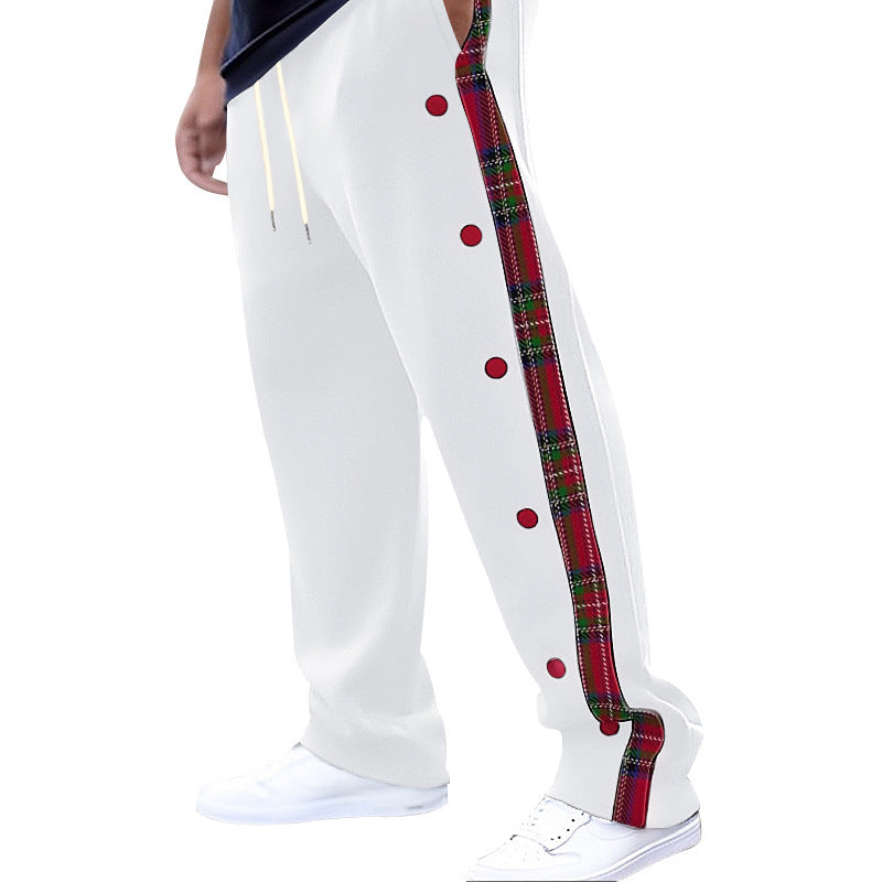 Herren nan weite Snap-Detail Jogginghose mit Karo-Seitenband, Druckknopfleiste und elastischem Tunnelzugbund Drune