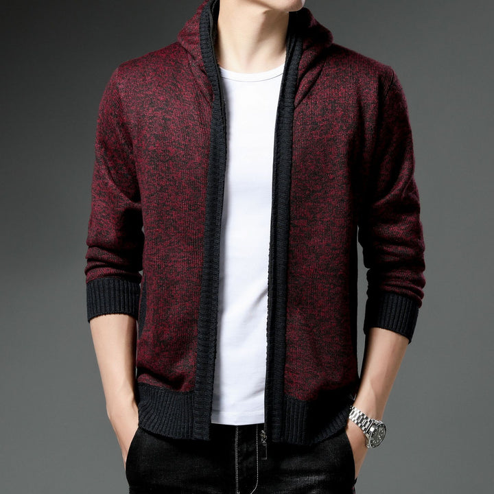 Herren Moderne Strickjacke mit Kapuze und schwarz-weißen Akzenten Drune