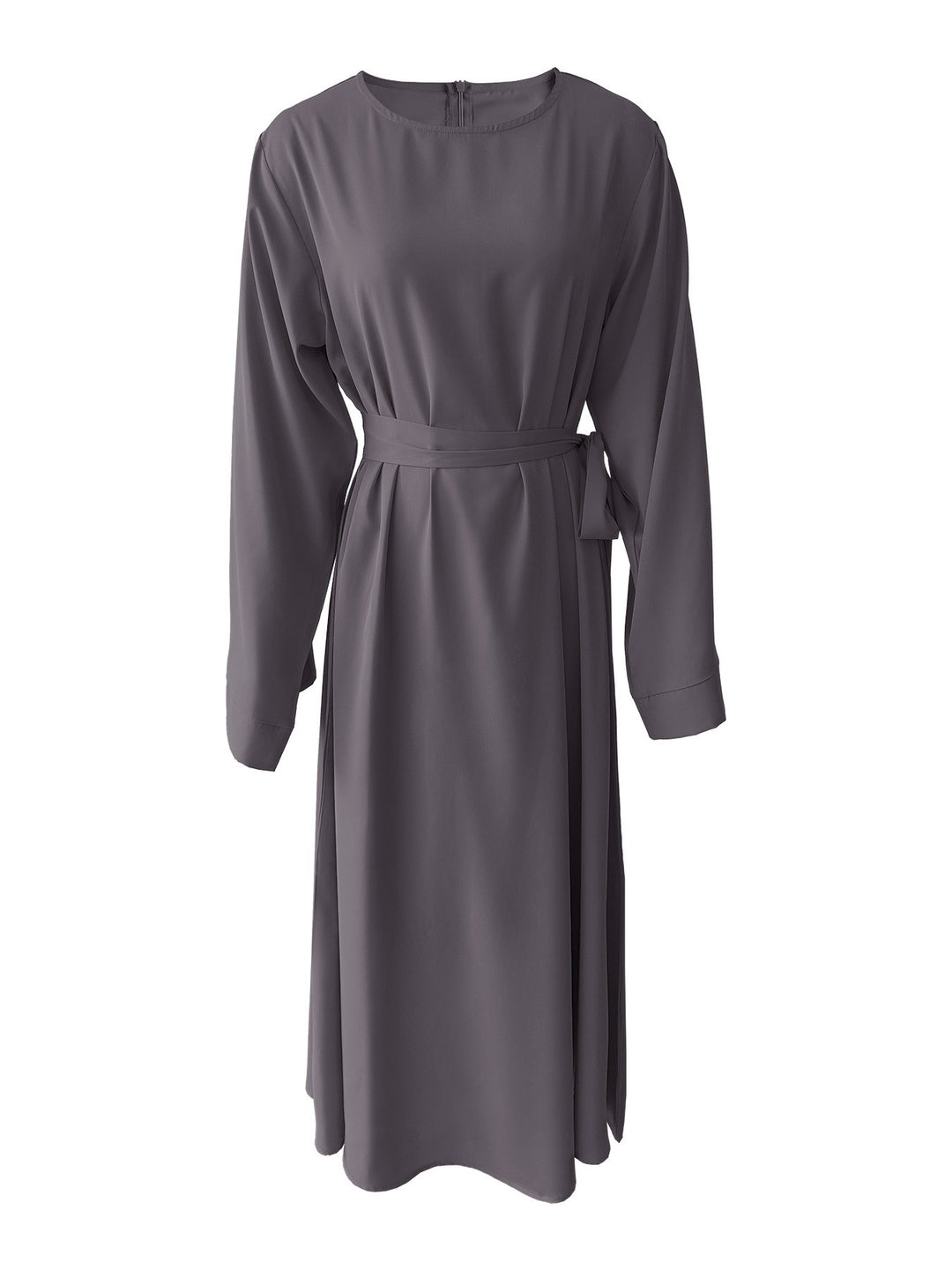 Damen Midi-Kleid mit elegantem Taillengürtel und langen Ärmeln Drune