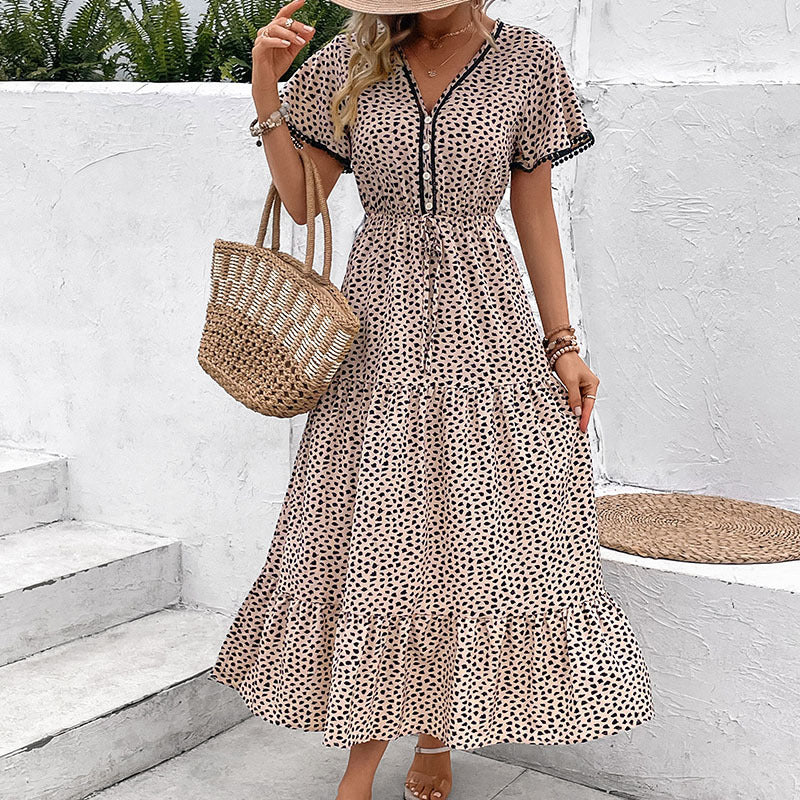 Damen Maxikleid mit Rüschendetails und dezentem Knopfverschluss Drune