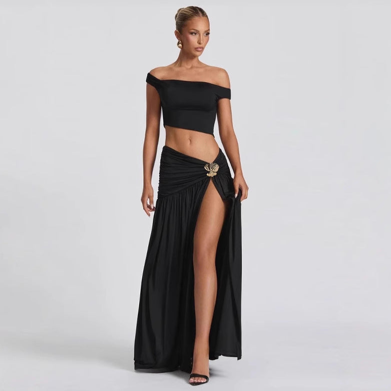 Damen Crop-Oberteil mit schulterfreiem Design und eleganter Drapierung Drune