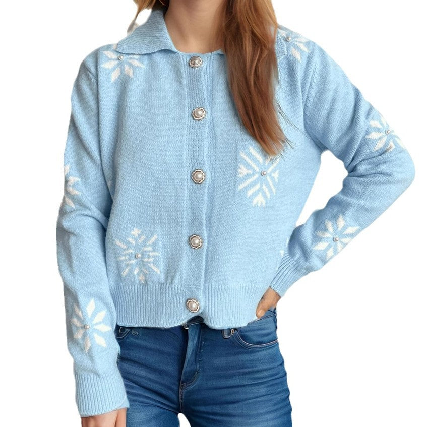 Damen Strickjacke mit verspielten Schneeflocken-Applikationen und eleganten Knopfdetails Drune